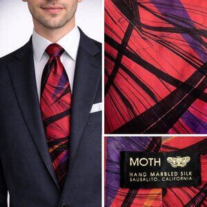 MOTH Hand Marbled Silk Necktie Made USA Abstract Art Tie Vintage